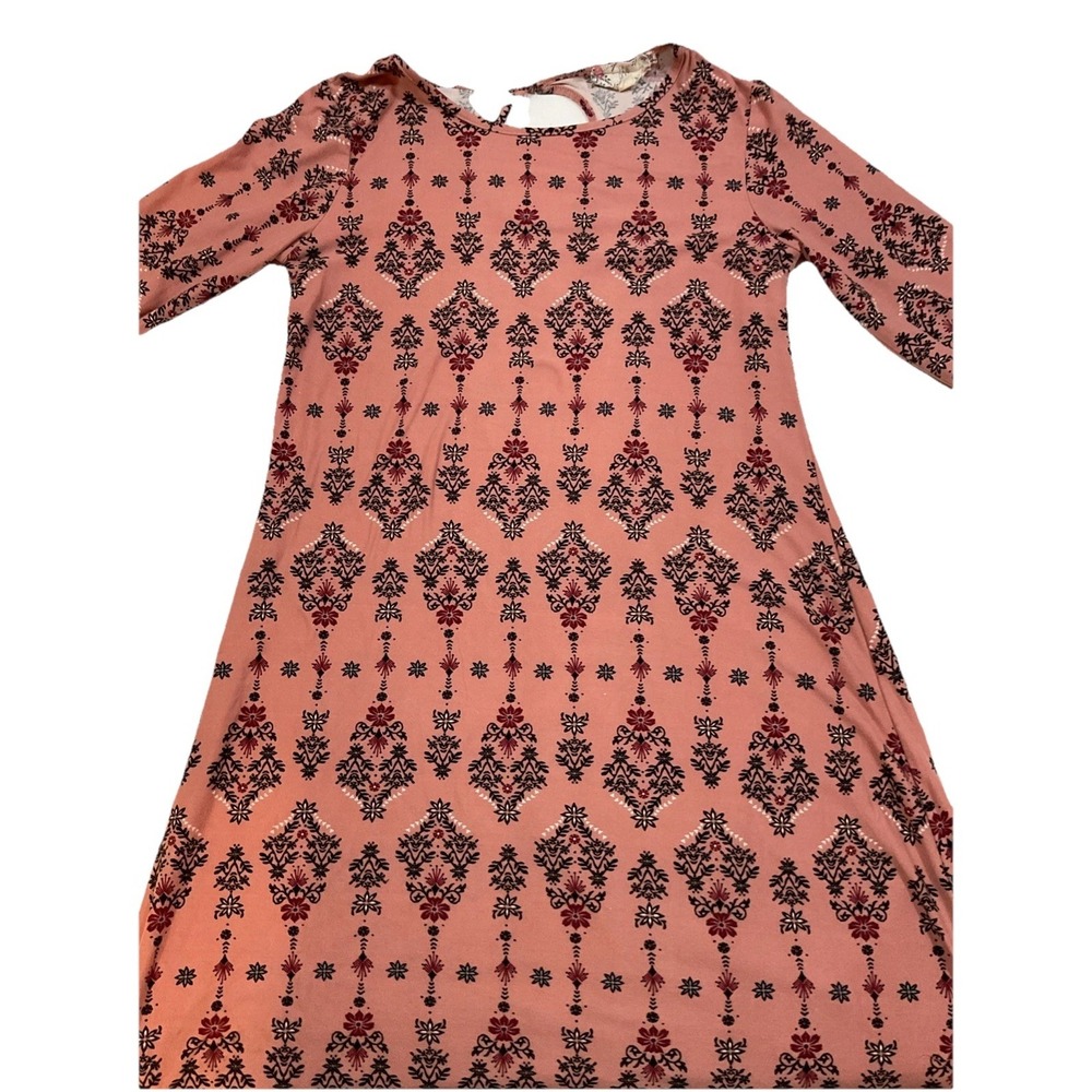 Pink Rose Vintage Women Round Neck 3/4 Ruffled Sleeve Tunic Dress Size S G30